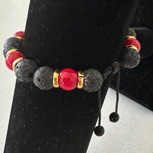 Unisex Adjustable Basalt Beaded Bracelet